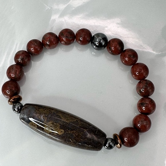 RED JASPER + OCEAN JASPER NATURAL STONES BRACELET size 7” - Picture 10 of 15